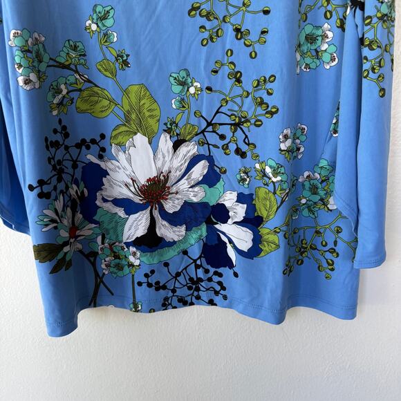 Susan Graver Liquid Knit Blue Floral beaded top size XL - Picture 4 of 9